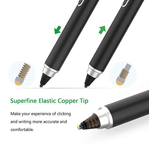 Ciscle Stylus Pen con apagado automático de 5 minutos y punta de cobre de punta fina de 1,5 mm, lápiz recargable compatible con iPad Pro, iPhone, tabletas Android, Samsung - Negro