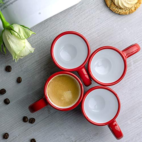 City to Cottage® Cerámica en Rojo y Blanco | Diseño de Lunares | Hecha y Pintada a Mano | Cerámica Esmaltada 2oz/60ml | Set de 4 Tazas de Café Espresso | Regalo