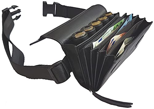 CLAIRE-FONCET Riñonera de Camarero en Piel auténtico, Monedero de Camarero, Cartera, Bolsa, Billetero incluido Dispensador / Distribuidor / Clasificador de 5 Monedas de Euro (Cierre Magnético)