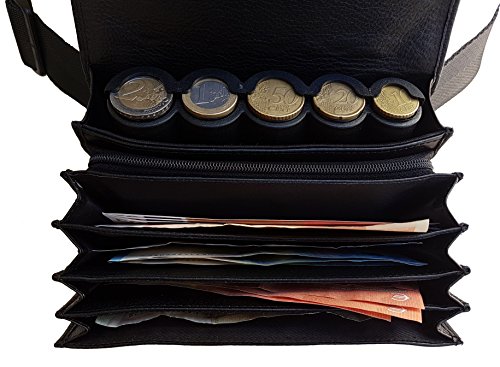 CLAIRE-FONCET Riñonera de Camarero en Piel auténtico, Monedero de Camarero, Cartera, Bolsa, Billetero incluido Dispensador / Distribuidor / Clasificador de 5 Monedas de Euro (Cierre Magnético)