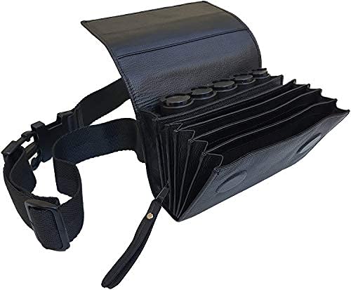 CLAIRE-FONCET Riñonera de Camarero en Piel auténtico, Monedero de Camarero, Cartera, Bolsa, Billetero incluido Dispensador / Distribuidor / Clasificador de 5 Monedas de Euro (Cierre Magnético)