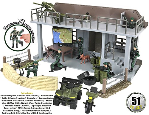 Click N' Play Juego de juego de 51 piezas con accesorios para el centro de mando militar de varios niveles.