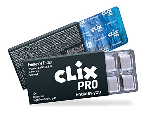 CLIX PRO Energy & Focus gum | Chicle grageado sin azúcar sabor menta PENSADO PARA GAMERS. Te aporta energía y te ayuda a entrar en "LA ZONA" | 8 paquetes de 10 chicles, total 80 unidades