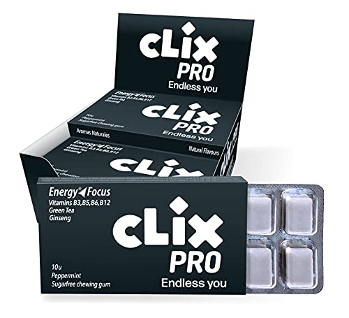 CLIX PRO Energy & Focus gum | Chicle grageado sin azúcar sabor menta PENSADO PARA GAMERS. Te aporta energía y te ayuda a entrar en "LA ZONA" | 8 paquetes de 10 chicles, total 80 unidades
