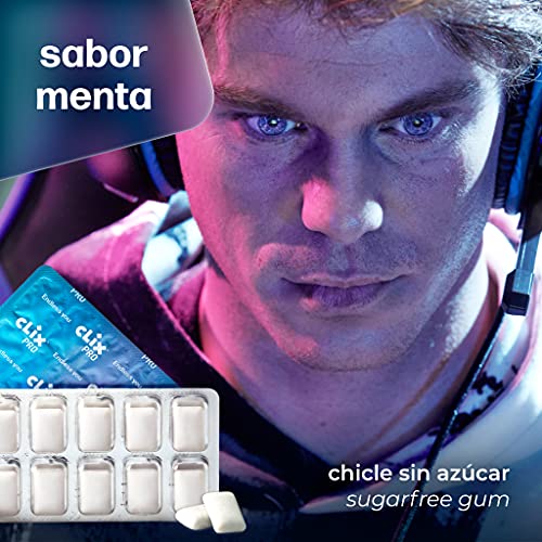 CLIX PRO Energy & Focus gum | Chicle grageado sin azúcar sabor menta PENSADO PARA GAMERS. Te aporta energía y te ayuda a entrar en "LA ZONA" | 8 paquetes de 10 chicles, total 80 unidades