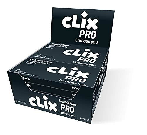CLIX PRO Energy & Focus gum | Chicle grageado sin azúcar sabor menta PENSADO PARA GAMERS. Te aporta energía y te ayuda a entrar en "LA ZONA" | 8 paquetes de 10 chicles, total 80 unidades