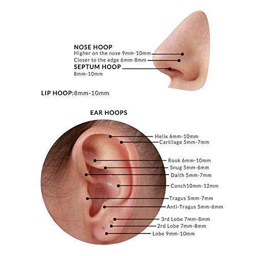 CM Crareesi Mania Aro de nariz para septum Daith Clicker de acero inoxidable quirúrgico de 16 g, para mujer, pendientes de Daith Tragus