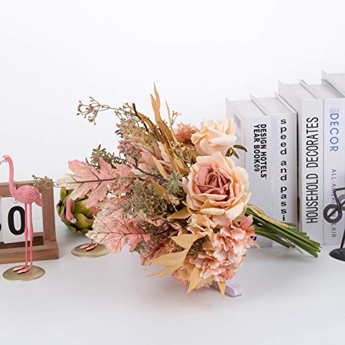 cn-Knight Ramo de flores artificiales con hortensias y rosas, 2 unidades de 47 pulgadas ramo de boda para dama de honor, ramo de novia, decoración del hogar, centros de mesa (champán rosa)
