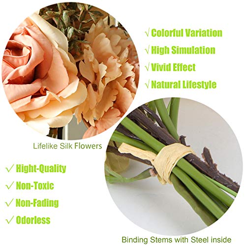 cn-Knight Ramo de flores artificiales con hortensias y rosas, 2 unidades de 47 pulgadas ramo de boda para dama de honor, ramo de novia, decoración del hogar, centros de mesa (champán rosa)