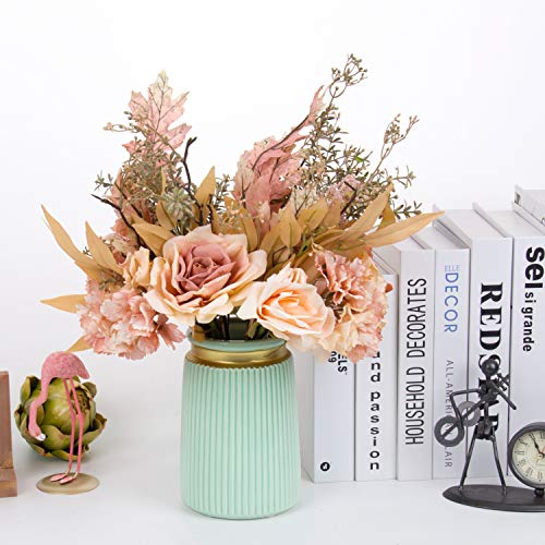 cn-Knight Ramo de flores artificiales con hortensias y rosas, 2 unidades de 47 pulgadas ramo de boda para dama de honor, ramo de novia, decoración del hogar, centros de mesa (champán rosa)