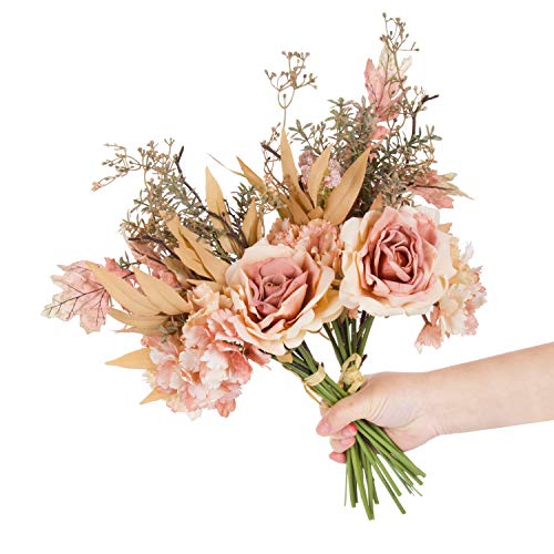 cn-Knight Ramo de flores artificiales con hortensias y rosas, 2 unidades de 47 pulgadas ramo de boda para dama de honor, ramo de novia, decoración del hogar, centros de mesa (champán rosa)