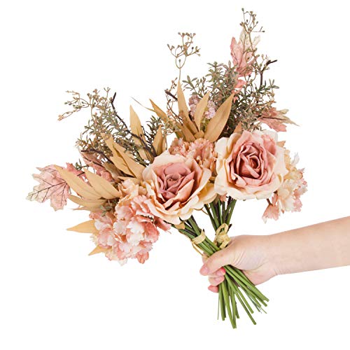 cn-Knight Ramo de flores artificiales con hortensias y rosas, 2 unidades de 47 pulgadas ramo de boda para dama de honor, ramo de novia, decoración del hogar, centros de mesa (champán rosa)