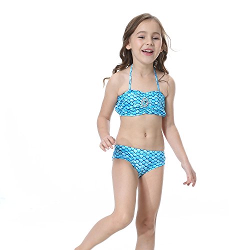 Cola de Sirena para Natación Traje de Baño 4pcs Mermaid Bikini con Monofín Establece para Niña Disfraz de Sirena Princesa Cosplay Conjuntos