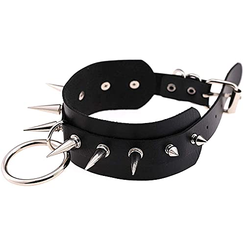 Collar Gótico de Punk, Collar Punk, Collar Cuero Punk, Gargantilla Ajustable Negra, Cadena de Clavícula e Cuero De PU, Collar Juntas TóricasCollar para Mujer, Niña, Fiesta, Cosplay, Street Beat