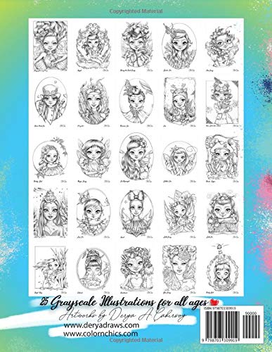 Color'n'Chics Coloring Book 2 Fantasy Fairy Portraits Grayscale: Coloring Book for All Ages, featuring Beautiful Cute Big Eyed Illustrations