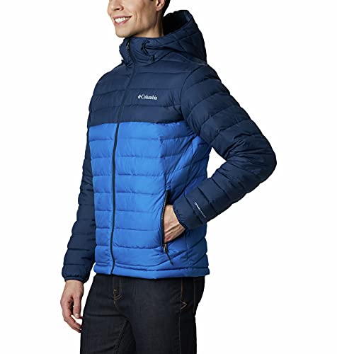 Columbia Powder Lite Hooded , Chaqueta Hombre, Azul (Bright Indigo, Collegiate Navy), L