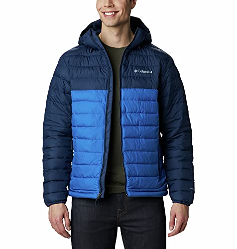 Columbia Powder Lite Hooded , Chaqueta Hombre, Azul (Bright Indigo, Collegiate Navy), L
