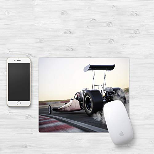 Comfortable Mouse Pad 32x25 cm,Cars, Dragster Racing Down The Track con tecnología Burnout Competition Speed ​​Spor,Base de Goma Antideslizante Wipe Washable para Gamers Ordenador, PC y Laptop32x25 cm