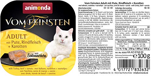 Comida para gatos animonda Vom Feinsten Adult, comida húmeda para gatos adultos, relleno gourmet con pavo, carne de vacuno + zanahoria, 32 x 100 g