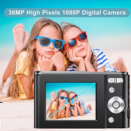 Compactas Cámaras Digitales 2,4 Pulgadas 1080P 36 Megapíxeles HD Camara Fotos Recargable Cámara para de Bolsillo Cámaras Digitales con Zoom 16X Camara Compacta,para Principiantes,Niño,Adulto (Negro)