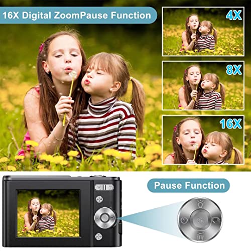 Compactas Cámaras Digitales 2,4 Pulgadas 1080P 36 Megapíxeles HD Camara Fotos Recargable Cámara para de Bolsillo Cámaras Digitales con Zoom 16X Camara Compacta,para Principiantes,Niño,Adulto (Negro)