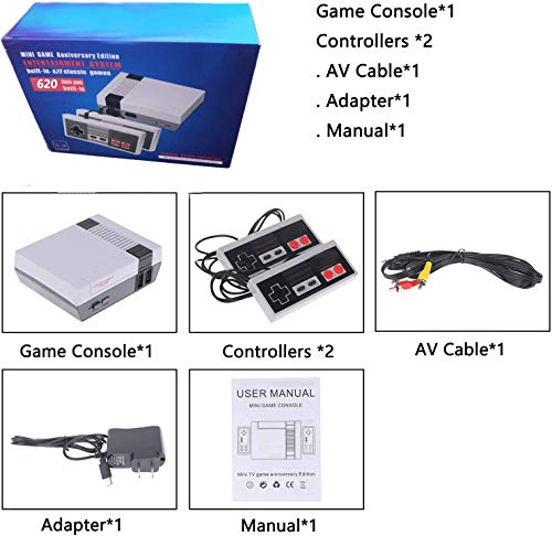 Consola de juegos retro clásica, video juego de salida AV de 8 bits integrado 620 juegos con 2 mandos clásicos