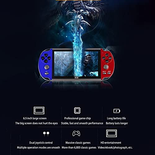 Consola Juegos Portátil, Máquina Juego Arcade Retro Pantalla Mate Alta Definición 6,5 Pulgadas Serie GBA/GB/GBC/MD/SFC Descarga El Juego Gratis Conectable TV Interacción Familiar ( Color : Blue )