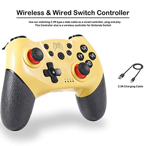 Controlador inalámbrico para Nintendo Switch/Switch Pro, Bluetooth Joystick con Doble vibración, Turbo, 6-Axis Gyro Function Gamepad Amarillo
