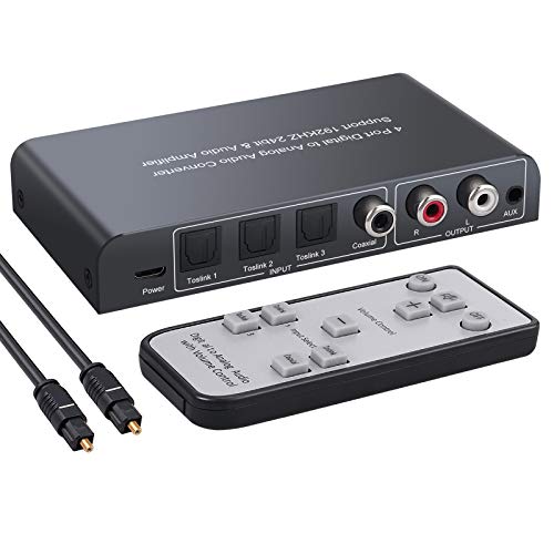 Convertidor 192kHz Audio Digital a Analógico 3 SPDIF Optico Toslink y 1 Coaxial a RCA L / R y Jack de 3.5 mm Con Mando IR Soporte PCM Compatible con HDTV PS3 PS4 Blu-ray Amplificador AV