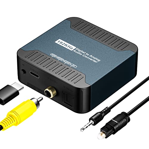 Convertidor DAC Qoosea 192KHz Convertidor de Audio digital a Analógico con Receptor Bluetooth V5.0 Convertidor óptico SPDIF Toslink a Analógico L/R RCA para Auriculares PS3 PS4 X-box DVD TV