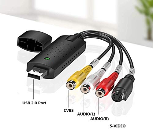 Convertidor de VHS a formato digital, adaptador de captura de vídeo con USB 2.0, compatible con Windows 7, 8, 10, XP y VISTA, para digitalizar audio y vídeo