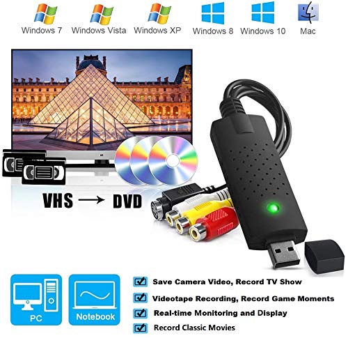 Convertidor de VHS a formato digital, adaptador de captura de vídeo con USB 2.0, compatible con Windows 7, 8, 10, XP y VISTA, para digitalizar audio y vídeo
