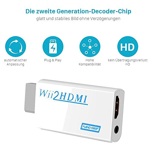 Convertidor de Wii a HDMI, Adaptador de Conversor de Video Wii HDMI Full HD de 720p o 1080p / Salida de Audio de 3,5mm