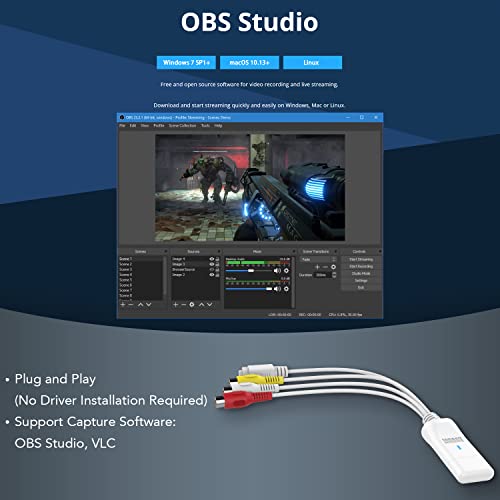 Convertidor Video Audio, VHS a Digital o DVD Video Grabber - August VGB300 - Capturadora Grabador VHS VCR Hi8 Video a Digitalizadora Compatible con Windows y Mac - Plug & Play