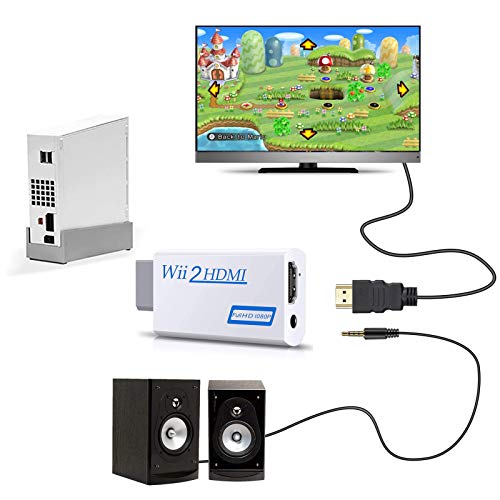 Convertidor Wii a HDMI, Adaptador Zeato Wii a HDMI, Wii a HDMI 1080P 720P, Salida de Conector de vídeo y Audio de 3,5 mm, soporta Todos los Modos de visualización Wii - Blanco