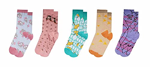 CoolChange Juego de calcetines para fans de Kimetsu no Yaiba con varios motivos, 5 pares en caja de regalo, para hombre y mujer Para mujer. Small