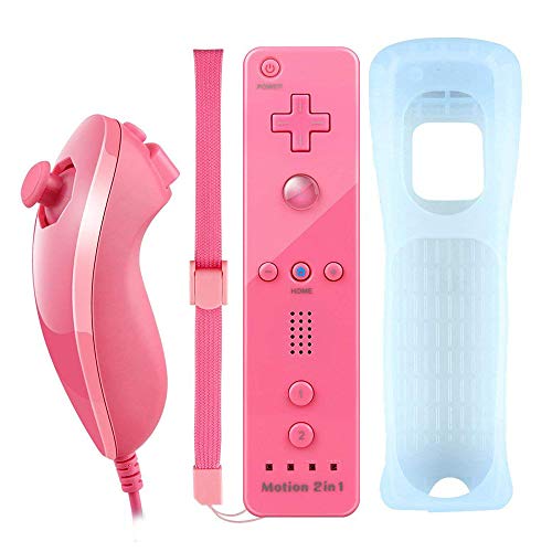 COOLEAD 2 en 1 Motion Plus Mando a Distancia y Nunchuk para Wii y Wii U Control Remoto Motion Plus y Nunchunk con Funda de Silicona y Muñequera (Producto de Terceros)