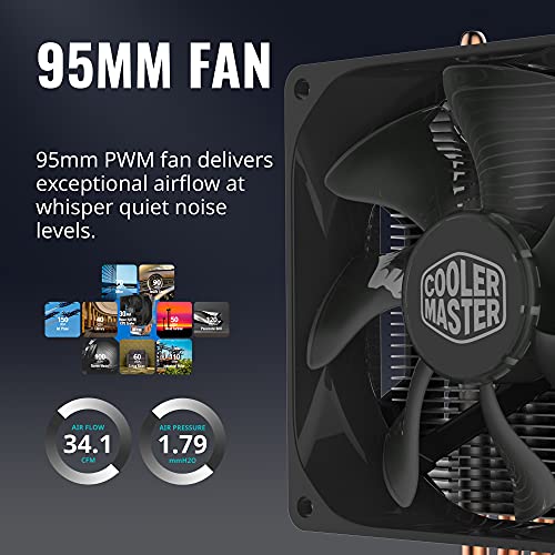 Cooler Master Hyper H412R Disipador CPU Sistema Refrigeración Bajo Perfil, Tecnología Contacto Directo, 4 Heat Pipes Cobre, Heatsink Aluminio Compacto con Ventilador PWM 92mm, Compatible Intel y AMD