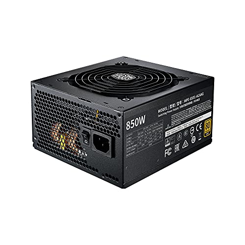 Cooler Master MWE 850 Gold V2 - Fuente de Alimentación 850W Totalmente Modular (Enchufe EU), 80 PLUS Gold, Cableado Negro Plano, Ventilador HDB 120 mm, Umbral de Alta Temperatura - 5 Años de Garantía