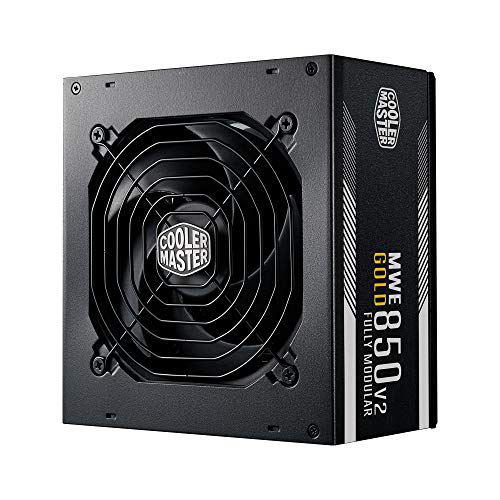 Cooler Master MWE 850 Gold V2 - Fuente de Alimentación 850W Totalmente Modular (Enchufe EU), 80 PLUS Gold, Cableado Negro Plano, Ventilador HDB 120 mm, Umbral de Alta Temperatura - 5 Años de Garantía