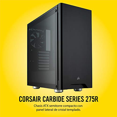 Corsair Carbide 275R - Caja de ordenador semitorre para juegos (Torre Media ATX con ventana de vidrio templado), negro