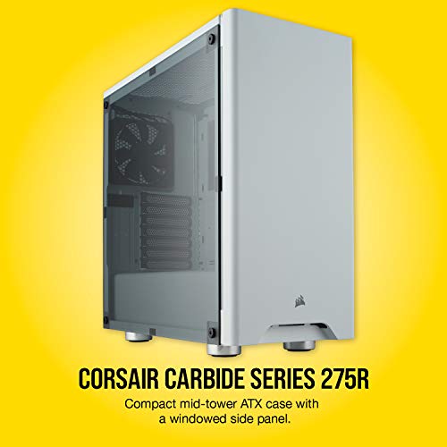 Corsair Carbide Series 275R Estuche para juegos de media torre (panel lateral de ventana de acrílico completo, opciones de refrigeración versátiles) blanco