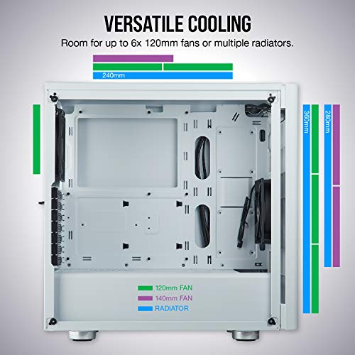 Corsair Carbide Series 275R Estuche para juegos de media torre (panel lateral de ventana de acrílico completo, opciones de refrigeración versátiles) blanco