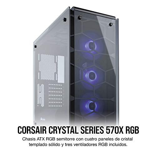 Corsair Crystal 570X RGB - Caja de PC, Mid-Tower ATX, ventana lateral cristal templado con ventilador, iluminación RGB LED, Negro