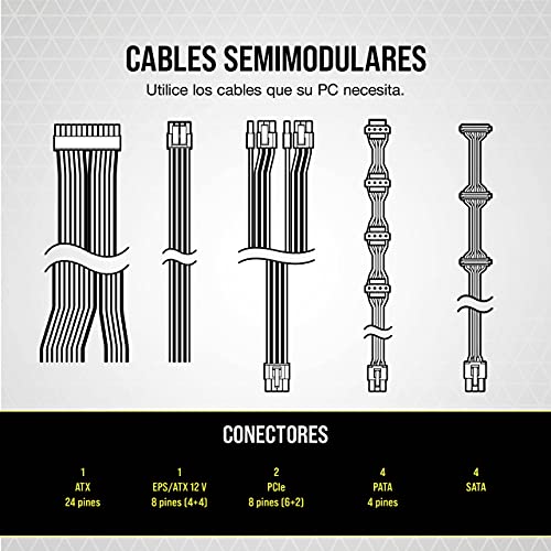 Corsair CX450M (2021), CX-M Series, 450 Watt 80 PLUS Bronze Fuente de Alimentación ATX Semimodular y Silenciosa (Funcionamiento Silencioso, Condensadores de 105 °C, Tamaño Compacto) Negro
