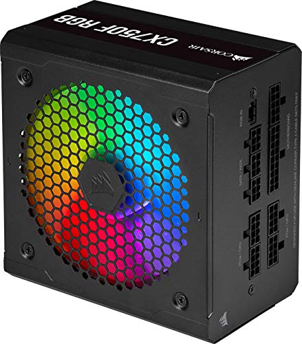 Corsair CX750F RGB Fuente de Alimentación ATX Totalmente Modular 80 PLUS Bronze,Certificación de Eficiencia 80 PLUS Bronze, Ventilador RGB de 120 mm, Funcionamiento Prácticamente Sin Ruido, Negro