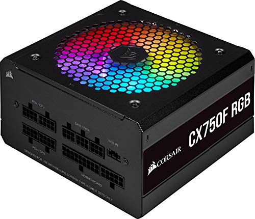 Corsair CX750F RGB Fuente de Alimentación ATX Totalmente Modular 80 PLUS Bronze,Certificación de Eficiencia 80 PLUS Bronze, Ventilador RGB de 120 mm, Funcionamiento Prácticamente Sin Ruido, Negro