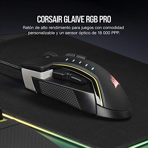 Corsair Glaive RGB Pro - Ratón cómodo para Juegos FPS/MOBA (agarres Intercambiables, Aluminio, retroiluminación LED RGB, 18.000 PPP, óptico) Negro