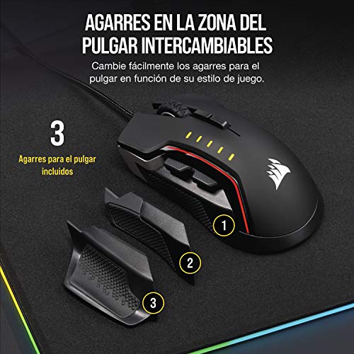 Corsair Glaive RGB Pro - Ratón cómodo para Juegos FPS/MOBA (agarres Intercambiables, Aluminio, retroiluminación LED RGB, 18.000 PPP, óptico) Negro