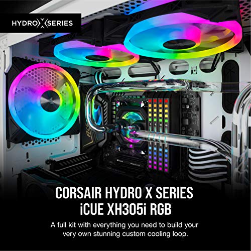 Corsair Hydro X Series iCUE XH305i RGB Kit de Refrigeración Personalizada XC7 RGB (115X/AM4), XD5 Pack de Bomba/Depósito, XL5 Refrigerante, XR5 Radiador, 3 x QL120 RGB Ventilado, Negro